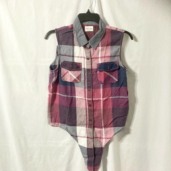 Black Poppy Women's M Plaid Button Down Tie Front Top - Picture 2 of 10